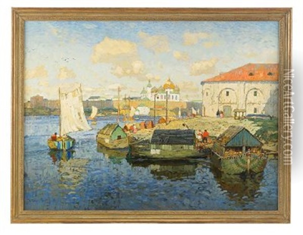Volga Town Oil Painting - Konstantin Ivanovich Gorbatov