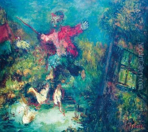 Boy Crossing A Stream Oil Painting - Issachar ber Ryback