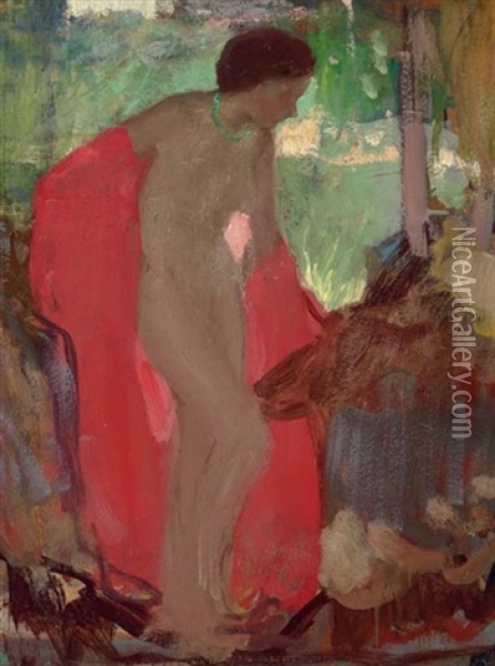 Scarlet Kimono Oil Painting - Richard Edward Miller