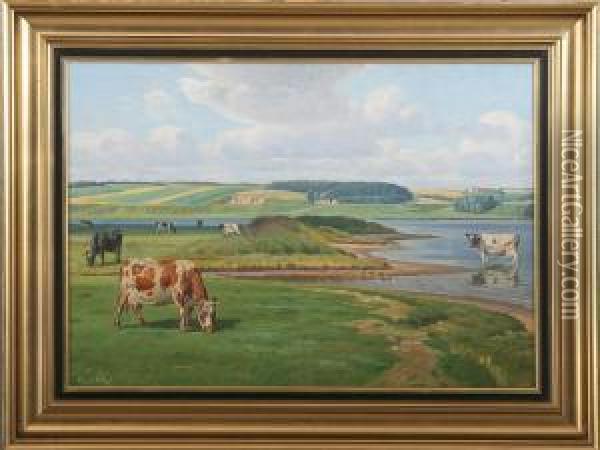 Cattle In The Field Oil Painting - Rasmus Christiansen