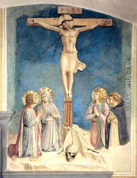 Crucifixion with the Virgin and Sts Cosmas, John the Evangelist and Peter Martyr Oil Painting - Angelico Fra