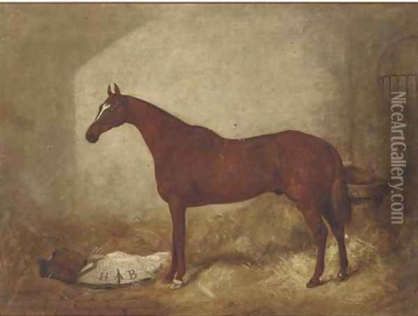 A racehorse in a stable Oil Painting - John Goode