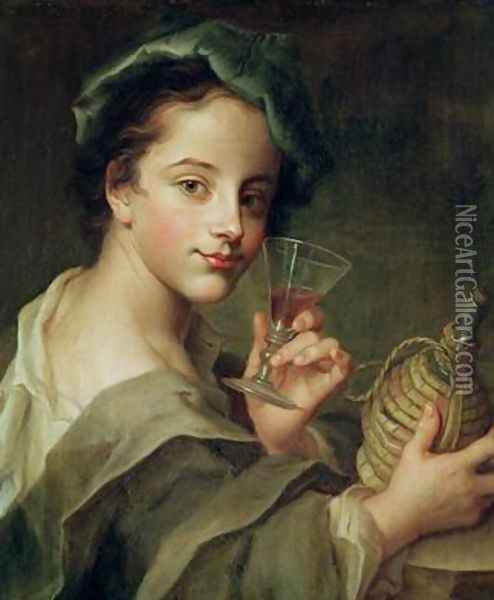 Woman with a Glass of Wine Oil Painting - Philipe Mercier