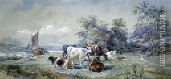 On The Arun, Sussex Oil Painting - Henry Earp