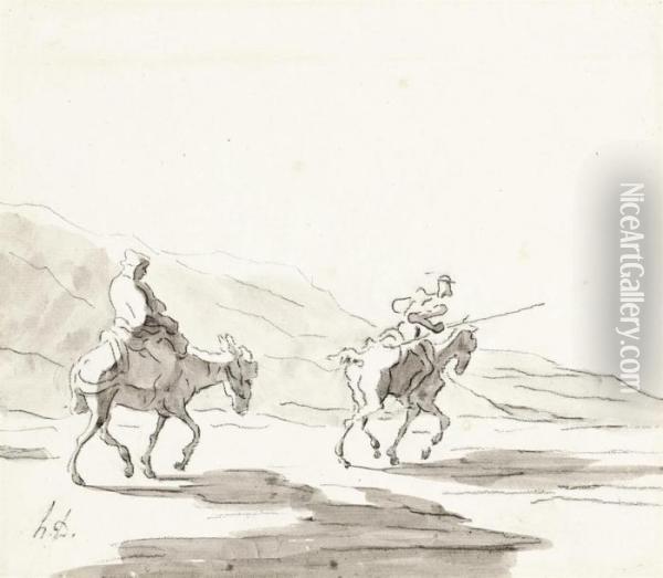 Don Quixote Et Sancho Pansa Oil Painting - Honore Daumier