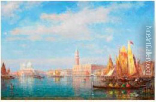 Embarcations A Venise Oil Painting - Charles Clement Calderon