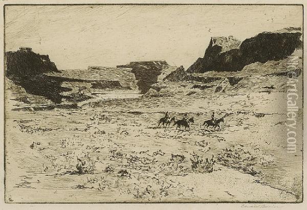 The Edge Of The Painted Desert; Canon Dechelly; Navajo Land Oil Painting - John Edward Borein