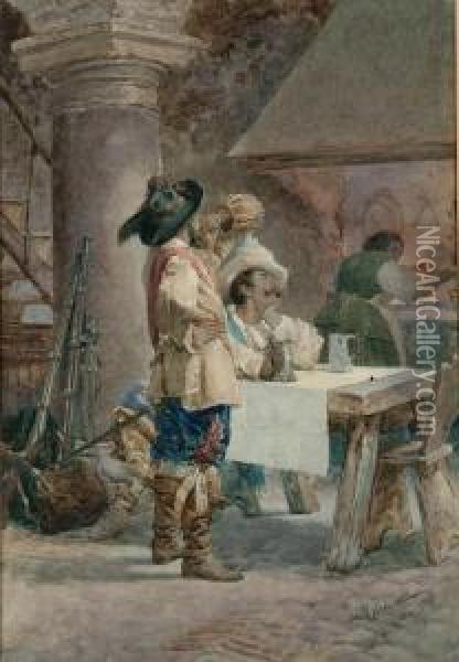 Cavaliersin A Tavern Oil Painting - Francesco Coleman
