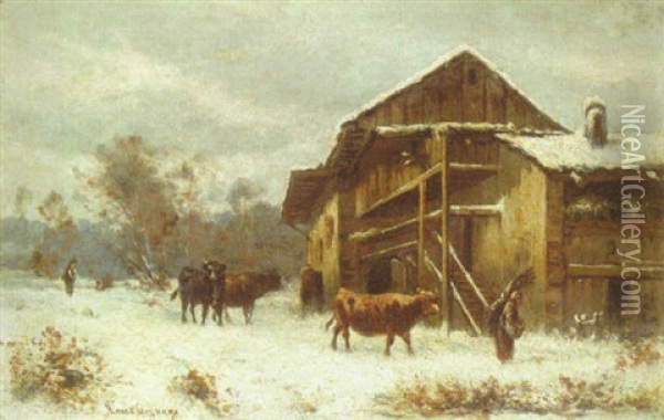 Winter On The Farm Oil Painting - Regis Francois Gignoux