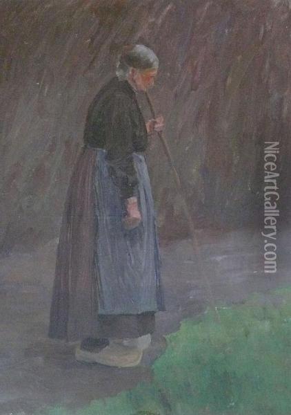 Alte Frau Mit Holzstab Oil Painting - Heinrich Lotter