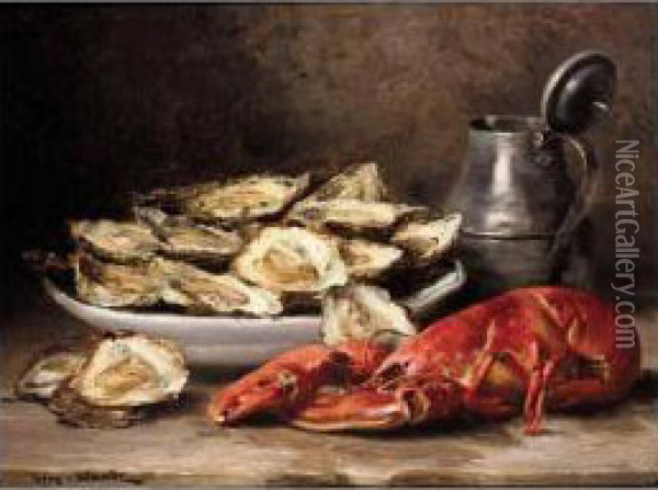 Still Life Of Lobster And Oysters Oil Painting - Eugene Claude
