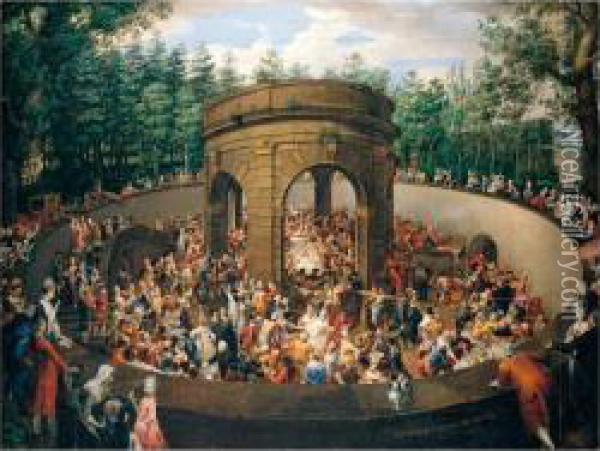Rome, The Grotta Dei Vini (or Tinello) In The Gardens Of The Villa Pinciana, A Banquet Given By Prince Marcantonio Borghese In Honour Of The Electress Of Saxony Oil Painting - Ignaz Unterberger