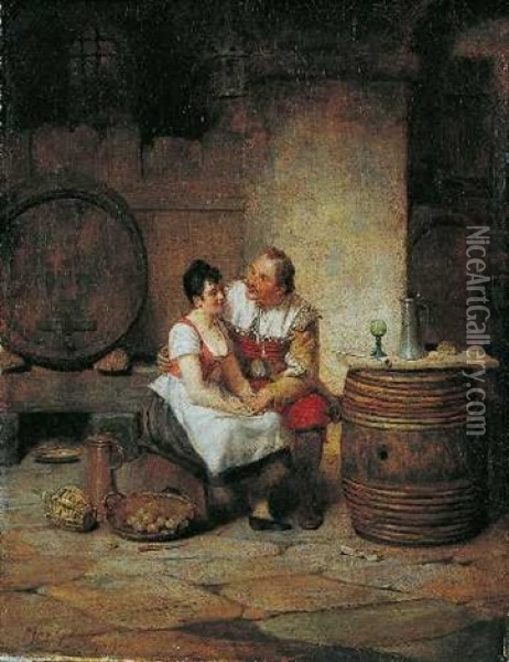 Das Liebespaar Im Keller Oil Painting - Max Gaisser