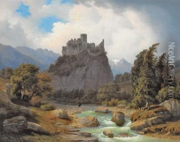 Die Kynburg In Tyrol Oil Painting - Eduard Hollstein