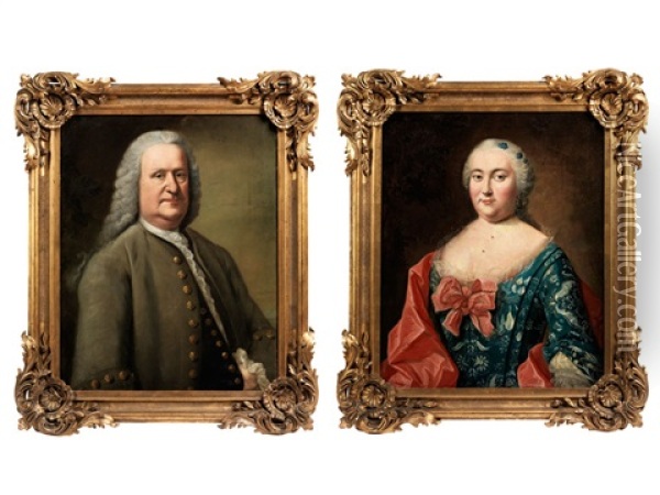 Bildnisse Eines Grossburgerlich Gekleideten Paares (pair) Oil Painting - Johann Georg Ziesenis