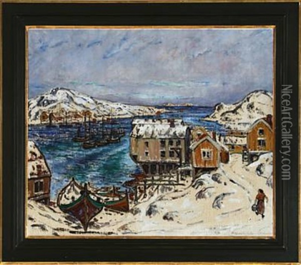 Skraavens Fiskelaye Lofoten Oil Painting - Rikard Lindstroem