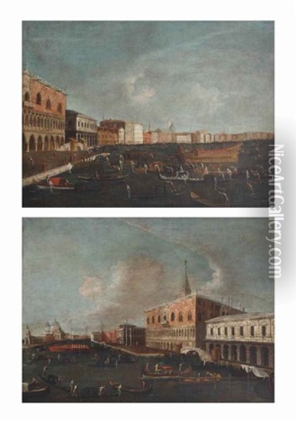 The Molo And The Riva Delle Schiavoni, Venice, With The Bucentauro In Front Of Palazzo Ducale, And The Canal Grande, Venice, With The Santa Maria Delle Salute In The Distance Oil Painting -  Master of the Langmatt Foundation Views