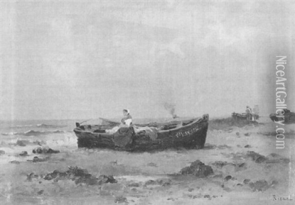 Meeresstrand Mit Fischerbooten Oil Painting - Georges Ricard-Cordingley