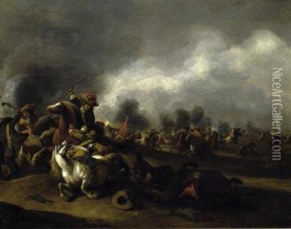 Cavalry Battle Oil Painting - Jan von Huchtenburgh