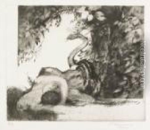 Adam Und Eva, Von Schlange Umwunden Oil Painting - Paul Herrmann