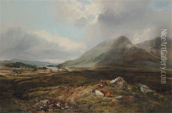 A Picnic In The Highlands, With Loch Awe Beyond Oil Painting - Alexander Fraser the Younger