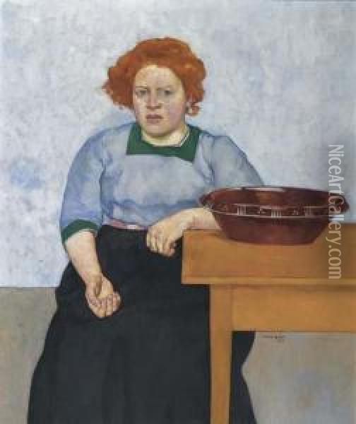 Frau Mit Schussel. 1912. Oil Painting - Max Alfred Buri