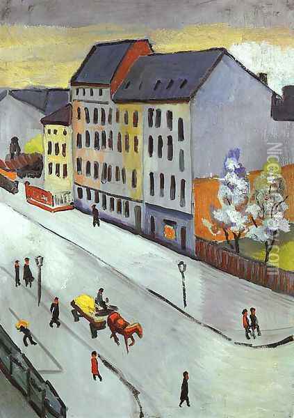 Our Street in Gray (Unsere Strasse in Grau) 1911 Oil Painting - August Macke