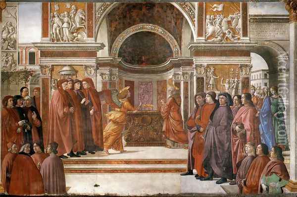Angel Appearing To Zacharias Oil Painting - Domenico Ghirlandaio