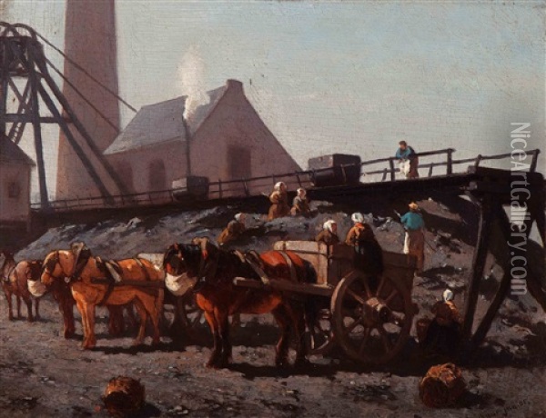 Ponies By A Mineshaft Oil Painting - Wouter Verschuur the Younger