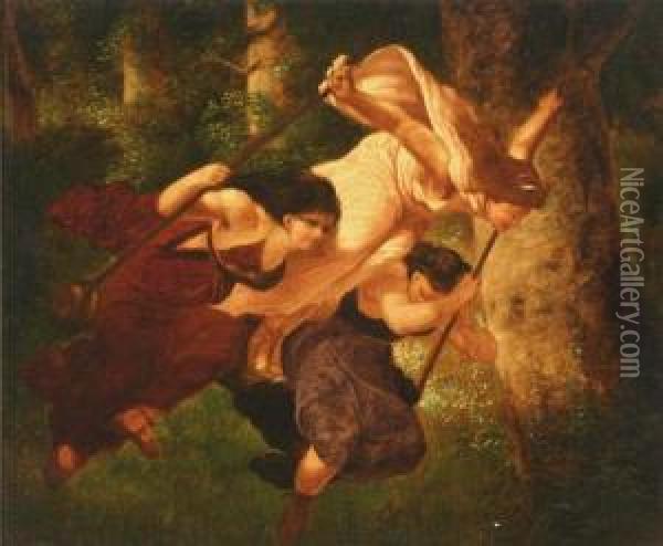 The Three Graces On A Swing Oil Painting - William Frefichs
