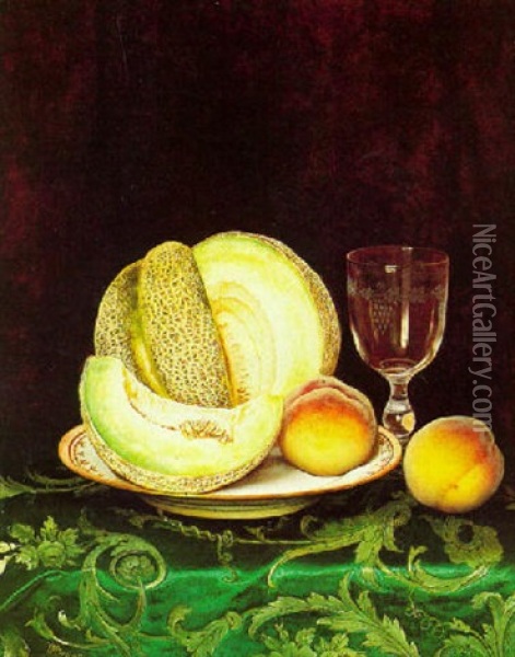 Still Life With Peaches And Melon Oil Painting - William Mason Brown