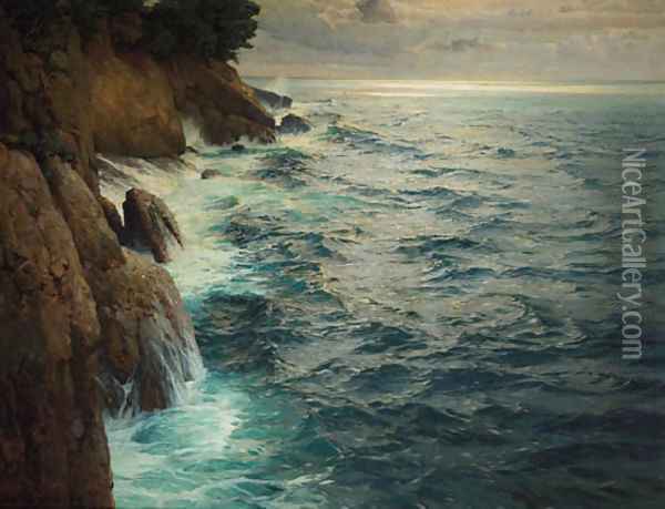 Breakers on a rocky coast, Capri Oil Painting - Karl Theodoor Boehme