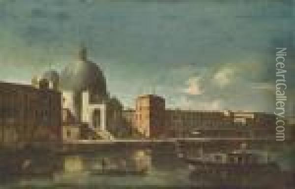 The Grand Canal, Venice, With San Simeone Piccolo, Looking West Oil Painting - Apollonio Domenichini