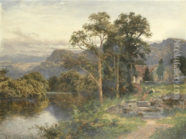 By The River Oil Painting - Benjamin Williams Leader