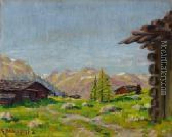 Berglandschaft Mithutten Oil Painting - Philipp Bauknecht