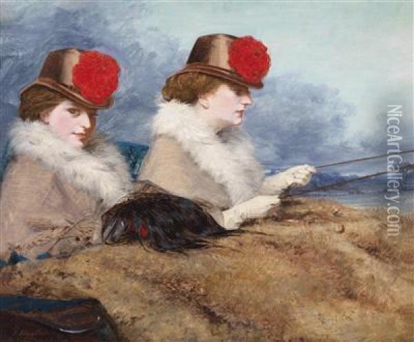Two Ladiesriding In A Carriage Oil Painting - James Hayllar