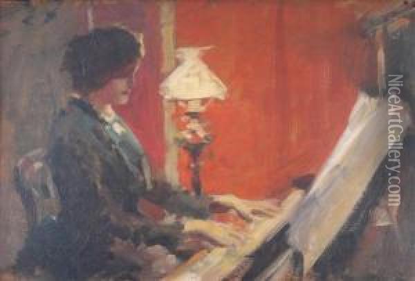 A Lady At The Piano Oil Painting - William Christian Symons