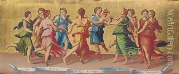 Apollo and the Nine Muses Oil Painting - Baldassare Peruzzi