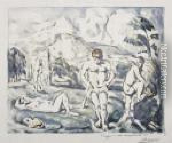 Les Baigneurs (grande Planche) Oil Painting - Paul Cezanne