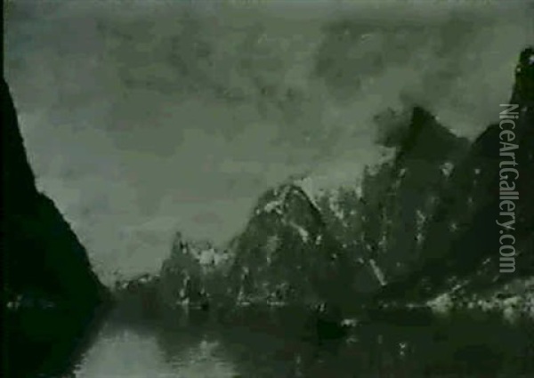 Fjordlandschaf Oil Painting - Georg Anton Rasmussen