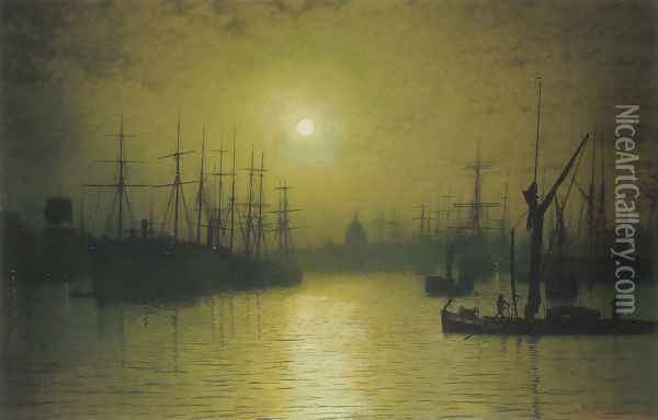 Nightfall down the Thames Oil Painting - John Atkinson Grimshaw