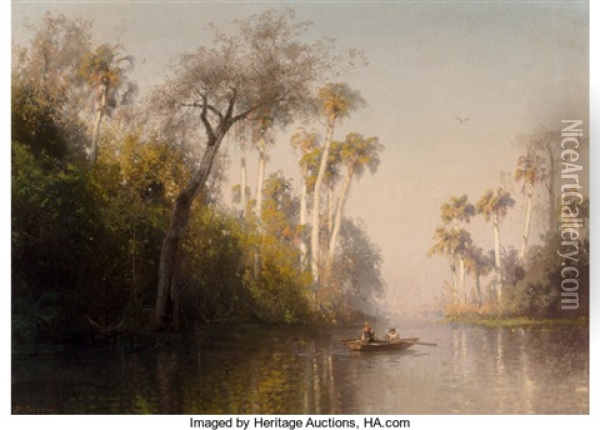 Fishing On The Gulf Coast, Florida Oil Painting - Hermann Herzog