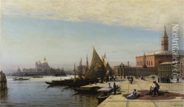 View Of Venice With Santa Maria Della Salute In The Background Oil Painting - Alexei Bogoliubov