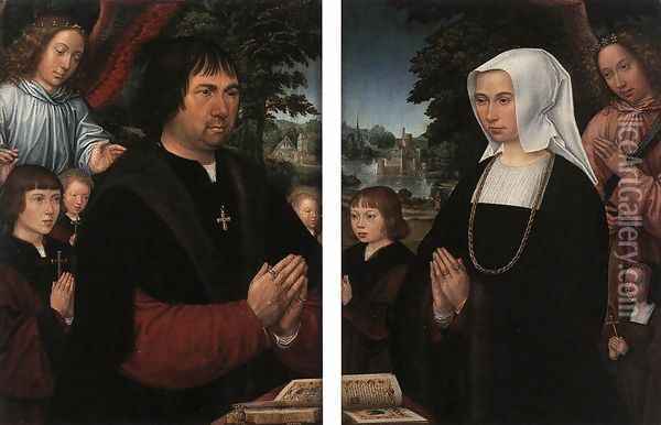 Portraits of Lieven van Pottelsberghe and his Wife Oil Painting - Gerard Horenbout