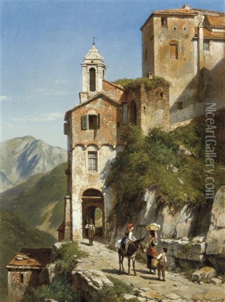 Route De Village Pres De San Remo Oil Painting - Jacques Francois Carabain