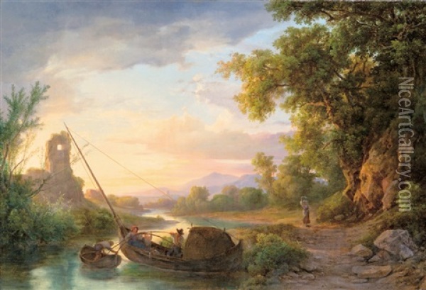 Fishing At Dawn Oil Painting - Karoly Marko the Younger