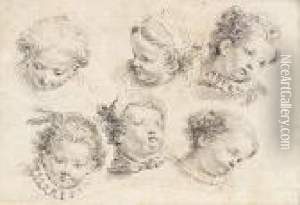 Studies Of Six Heads Of Infants Oil Painting - Francesco Fontebasso