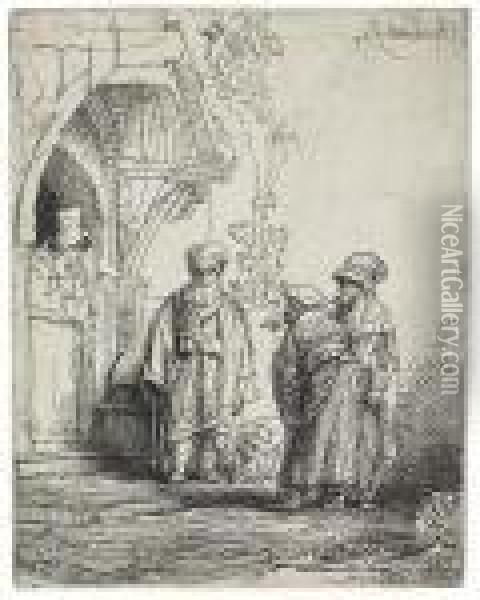 Three Oriental Figures (jacob And Laban ?) Oil Painting - Rembrandt Van Rijn