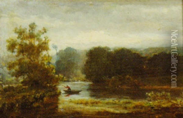 Rower On A River At Dusk Oil Painting - Louis Jules Etex