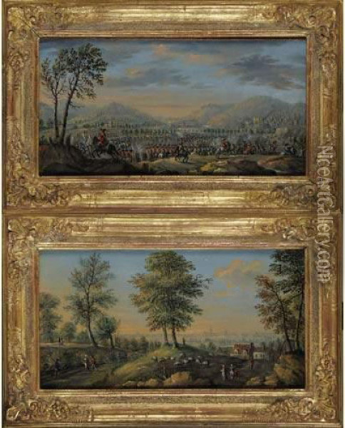 Ch.l. : Scene Champetre Et Scenemilitaire Oil Painting - Charles Leopold Grevenbroeck